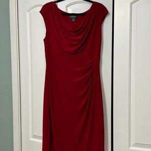 Lauren Ralph Lauren Sz 14 Sleeveless Dress Chest 38 - 40” Ruched Jersey deep Red